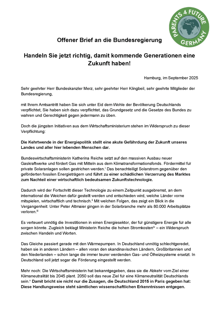 Offener brief an die bundesregierung p4f deutschland september 2025 seite 1